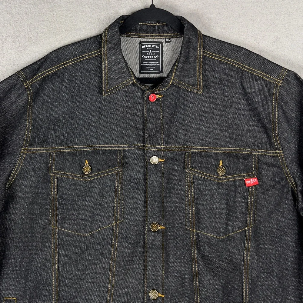 Death Wish Coffee Co. Limited Edition Jean Jacket Men's 2XL Dark Wash Denim‎